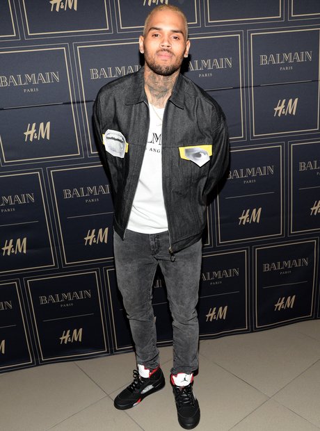 Chris Brown wore skinny jeans a (of course) a Balmain tee to the launch